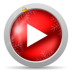 Poster - play red glossy christmas icon on white background