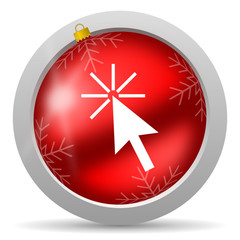Fototapete - click here red glossy christmas icon on white background