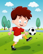 illustration of Cartoon boy playing soccer 