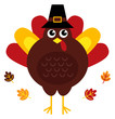 Cute retro thanksgiving turkey with hat isolated on white