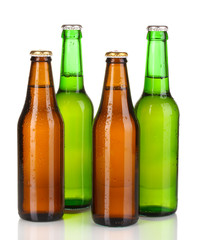 Poster - Coloured glass beer bottles isolated on white