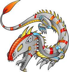 Sticker - Robot Cyborg Dragon Vector Illustration art