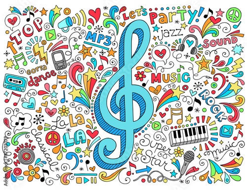 Obraz na płótnie canvas dwuczęściowy "dyptyk" Muzyka g clef groovy doodles zestaw ilustracji wektorowych