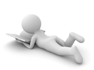 Poster - 3d man reading a book lying on white background