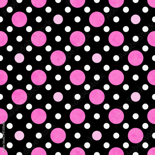 Tapeta ścienna Różowe, białe i czarne tło tkanina polka dot