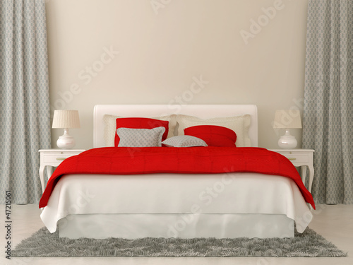 Fotografie, Tablou Bedroom with red and grey decorations