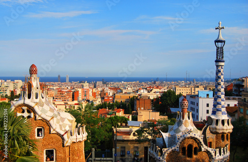 Fotoboard na płycie Wejście do Park Guell Barcelona, ​​Katalonia, Hiszpania