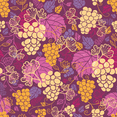 Wall Mural - Vector sweet grape vines seamless pattern background with hand