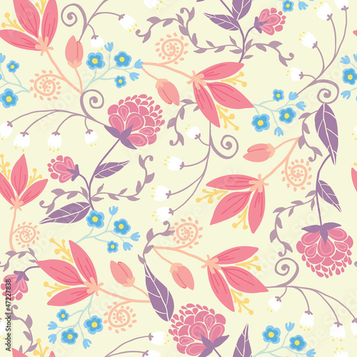 Plakat na zamówienie Vector fresh field flowers and leaves elegant seamless pattern