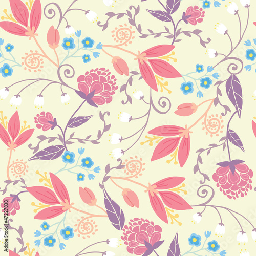 Obraz w ramie Vector fresh field flowers and leaves elegant seamless pattern