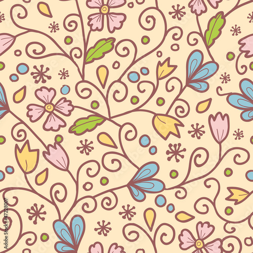 Obraz w ramie Vector flowers and leaves elegant seamless pattern background