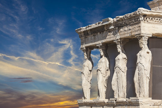 caryatids in erechtheum from acropolis in athens,greece