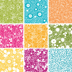 Wall Mural - Set Of Nine Spring Flowers Seamless Patterns Backgrounds