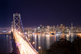 Fototapeta Miasto - Panorama di San Francisco e Bay Bridge di notte