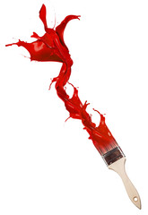 Red paint splashing out of brush. Isolated on white background