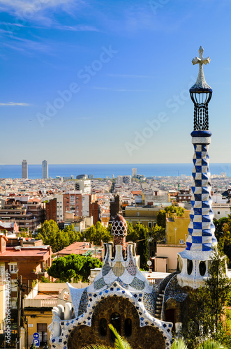 Fotoboard na płycie Park Guell w Barcelonie, Hiszpania