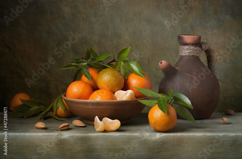 Nowoczesny obraz na płótnie Still life with tangerines and jug