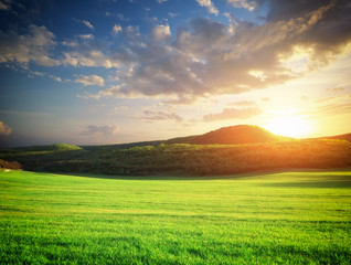 Green meadow in mountain.