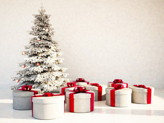 Christmas tree and gifts in the room