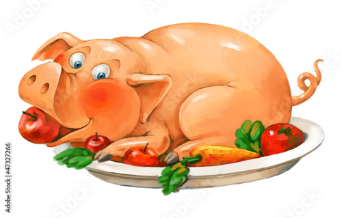 Obraz w ramie Świnia na talerzu