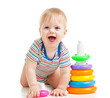 © Oksana Kuzmina - happy baby boy playing with colorful toy isolated on white