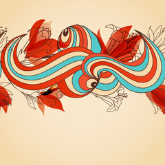 Poster - Floral seamless pattern, abstract swirls and red flowers