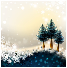 Poster - Shiny Christmas background with three fir-trees