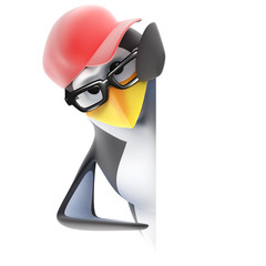 Poster - Penguin in baseball cap behind blank space