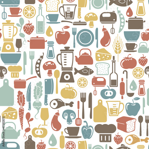 Naklejka - mata magnetyczna na lodówkę seamless pattern with cooking icons