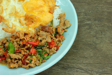 Wall Mural - Basil Fried Rice with fried minced meat