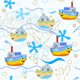 Children's sea seamless pattern with ships .