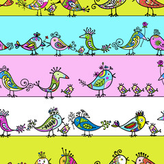Fototapete - Funny birds, seamless pattern for your design