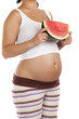 pregnant woman with watermelon, isolated