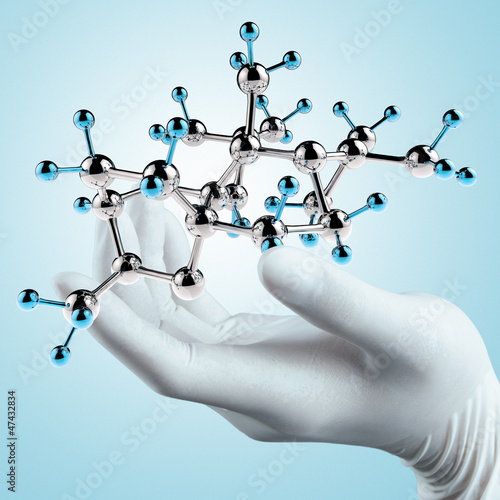 Fototapeta na wymiar scientist doctor hand touch virtual molecular structure in the l