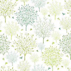 vector spring trees seamless pattern background with floral