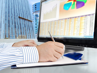 Fototapete - Analyzing Data on Computer