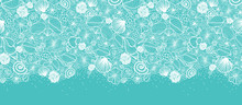 Vector Blue Seashells Line Art Horizontal Seamless Pattern