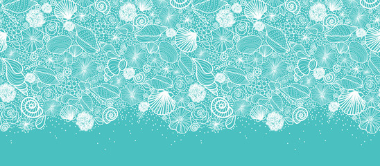 Vector blue seashells line art horizontal seamless pattern