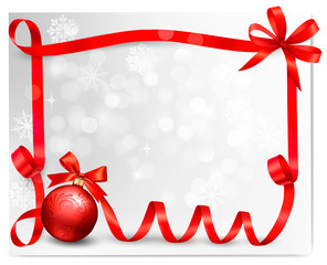 Poster - Holiday background with red gift bow with gift boxes