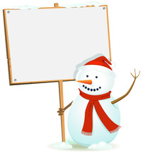 Santa Snowman Holding WOod Sign