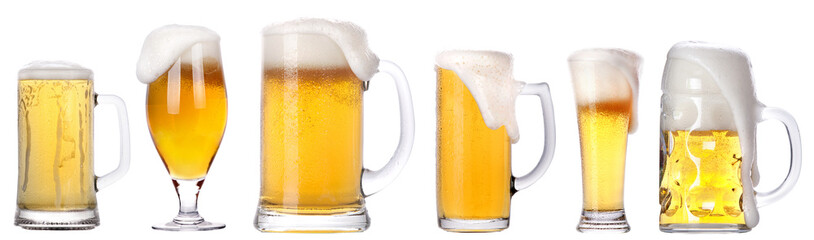 Wall Mural - Frosty glass of light beer isolated set