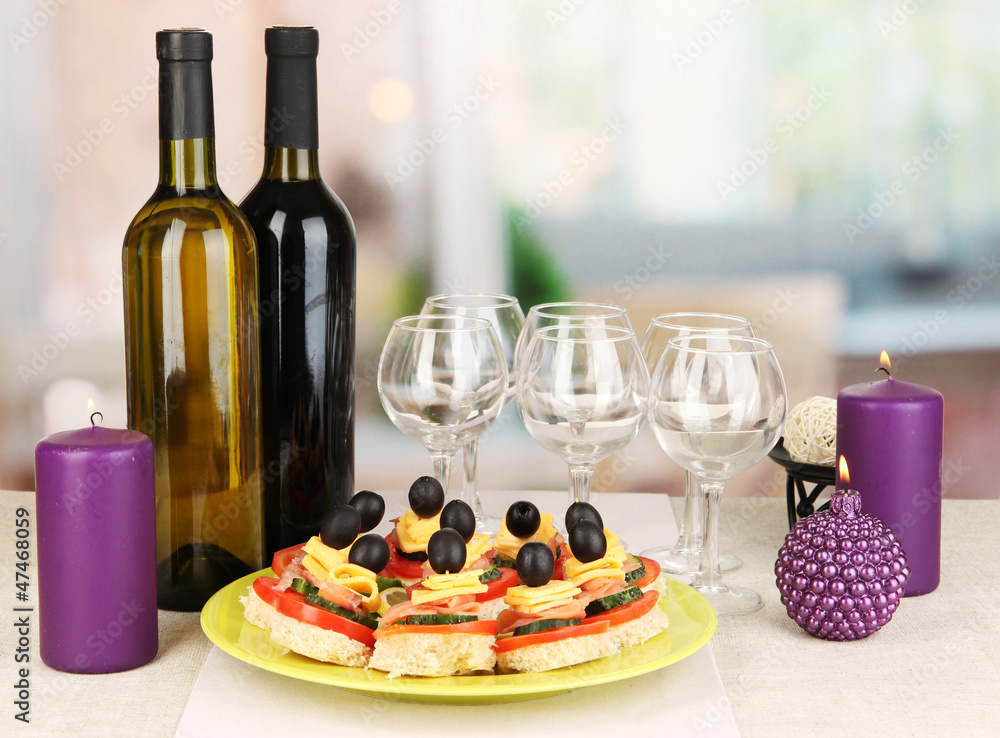 Canapes and wine in restaurant