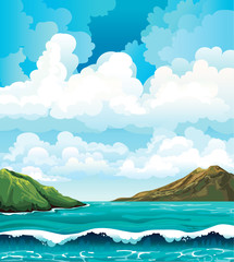 Poster - Seascape with waives and islands