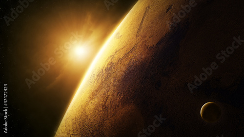 Naklejka nad blat kuchenny Planet Mars close-up with sunrise in space