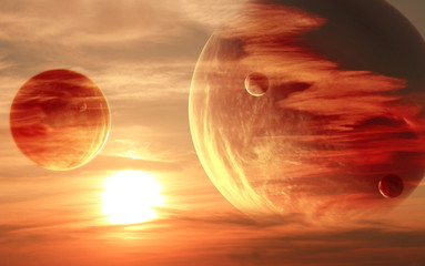 Wall Mural - sunset in alien planet