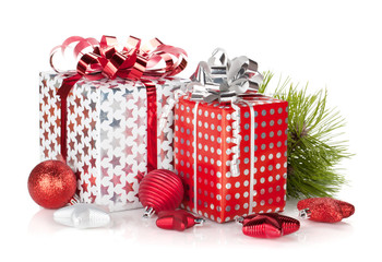 Two gift boxes and christmas decor