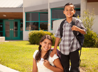 Wall Mural - Cute Hispanic Brother and Sister Ready for School