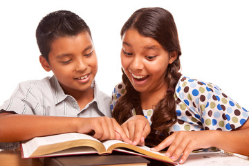 Wall Mural - Hispanic Brother and Sister Having Fun Studying