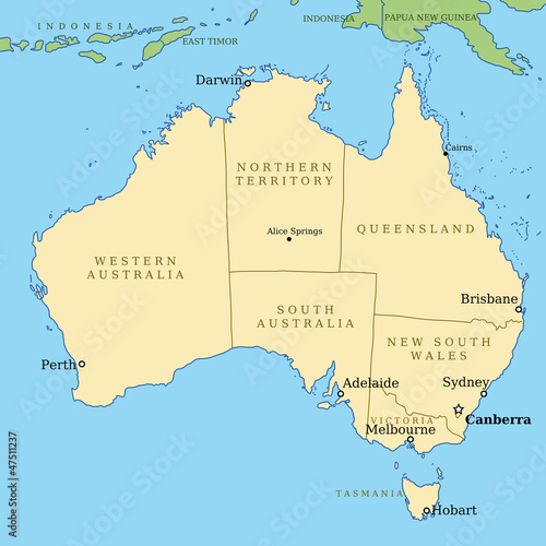 Board z aluminiowym obramowaniem Mapa Australii z państwami - ilustracji wektorowych