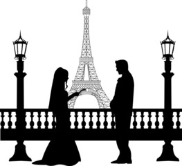 Wedding couple in front of Eiffel tower in Paris